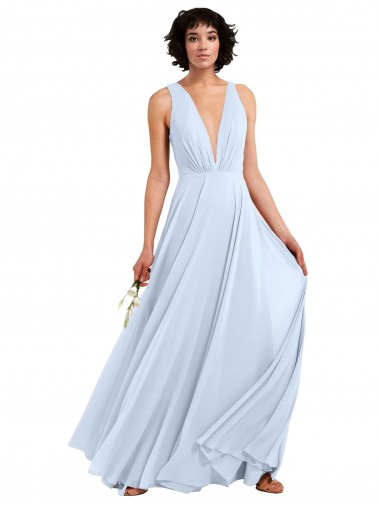 Vendedor de Decote V Chiffon Sem Mangas Azul Céu Claro Vestidos de Madrinha / Vestidos Formais