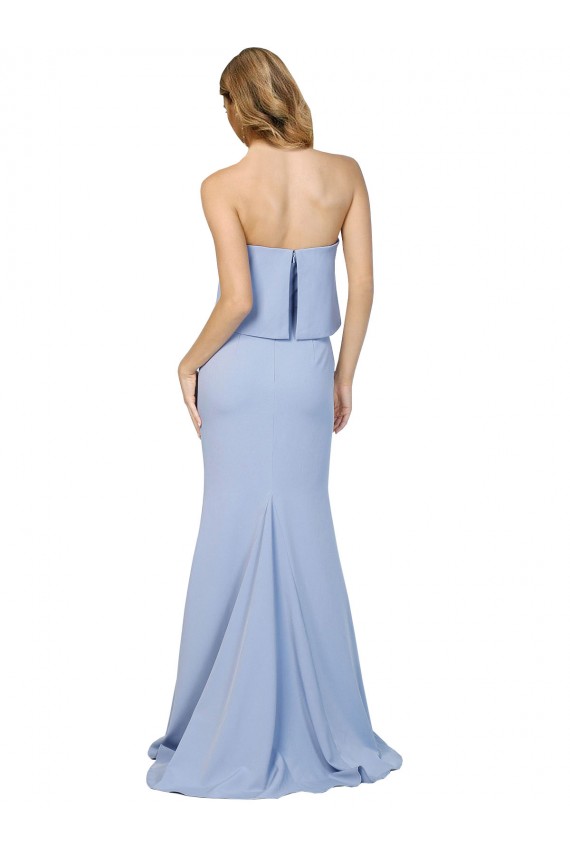 Vendedor de Sem alças Crepe Esticado Sem Mangas Lombar Azul Céu Claro Longo Vestidos de Madrinha / Vestidos de Noite / Vestidos de Festa