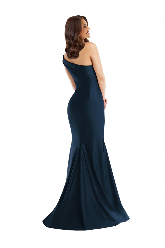 Vendedor de Um Ombro Cetim Sedoso Sem Mangas Azul Céu Claro Vestidos de Madrinha / Vestidos de Noite / Vestidos de Festa