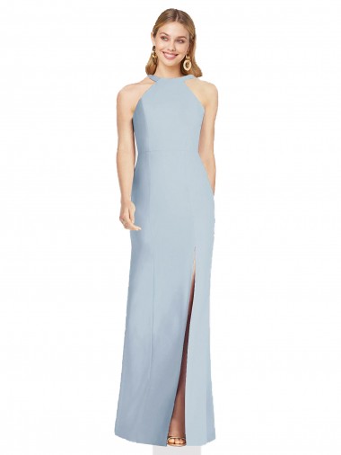Vendedor de Cabeçada Crepe Esticado Sem Mangas Sem encosto Azul Céu Claro Vestidos de Madrinha / Vestidos de Noite