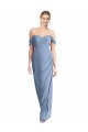 Vendedor de Fora do Ombro Chiffon Sem Mangas Lombar Azul Empoeirado Vestidos de Madrinha
