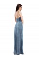 Vendedor de Alças finas Veludo Elástico Sem Mangas Lombar Azul Empoeirado Vestidos de Madrinha / Vestidos de Noite / Vestidos de Festa