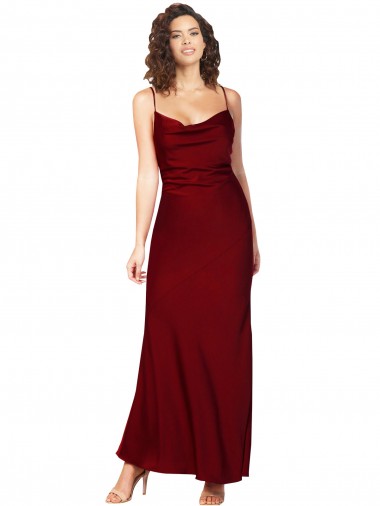 Vendedor de Decote Capuz Cetim Sedoso Sem Mangas Lombar Borgonha Vestidos de Madrinha / Vestidos de Noite / Vestidos de Festa