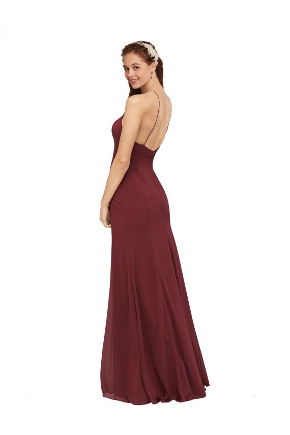 Vendedor de Cabeçada Chiffon Sem Mangas Abrir de volta Borgonha Bainha Vestidos de Madrinha