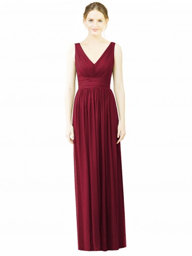 Vendedor de Decote V Chiffon Sem Mangas Costas em V Borgonha Vestido de Festa / Vestido de Madrinha