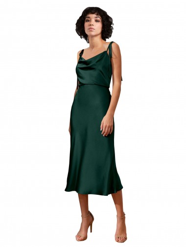 Vendedor de Decote Capuz Cetim Elástico Sem Mangas Caçador Verde Vestidos de Madrinha / Vestidos de Noite / Vestidos de Festa