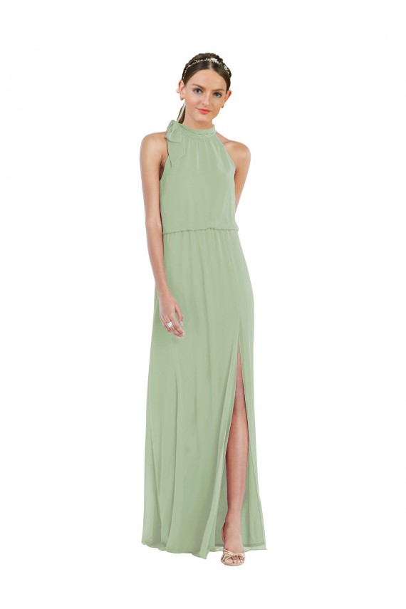 Vendedor de Decote Alto Chiffon Sem Mangas Fumo Verde Vestidos de Madrinha