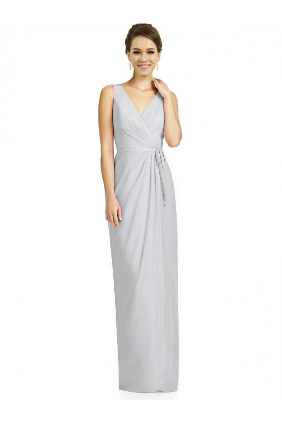 Vendedor de Decote V Chiffon Sem Mangas Costas em V Geada Vestidos de Madrinha