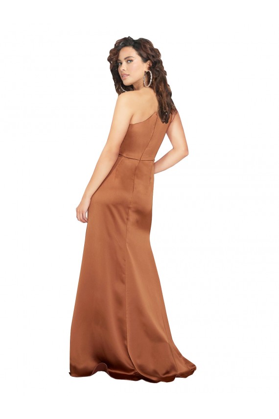 Vendedor de Um Ombro Cetim Sedoso Sem Mangas Laranja Vestidos de Madrinha / Vestidos de Noite / Vestidos de Festa