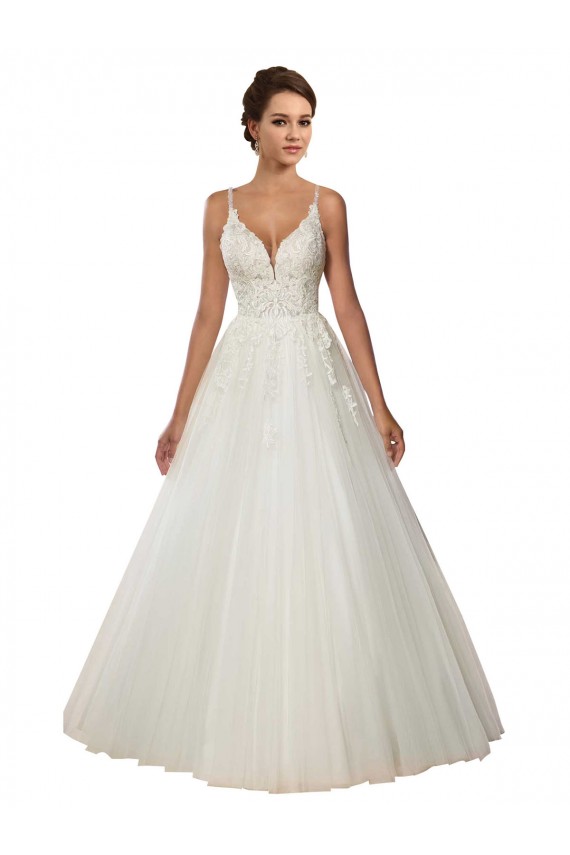 Vendedor de Alças finas Tule & Renda Sem Mangas Marfim Vestidos de Noiva