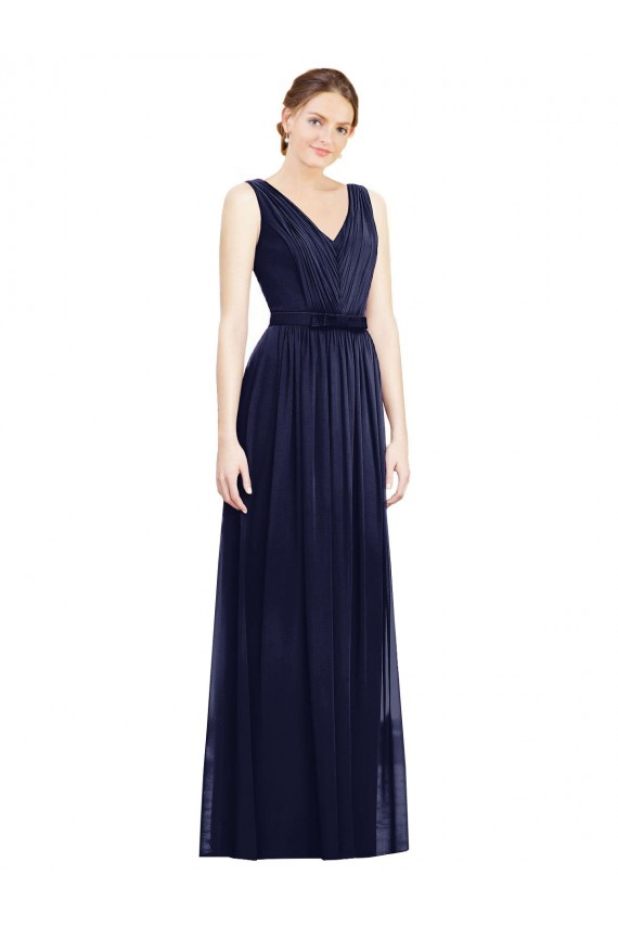 Vendedor de Decote V Chiffon Sem Mangas Marinha Negra Vestidos de Madrinha