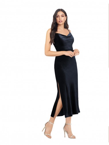 Vendedor de Decote Capuz Veludo Elástico Sem Mangas Lombar Marinha Negra Vestidos de Madrinha / Vestidos de Noite / Vestidos de Festa