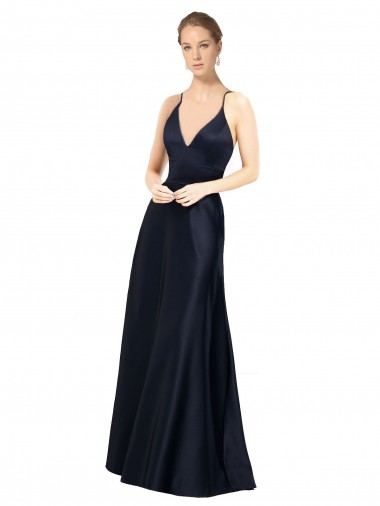 Vendedor de Alças finas Cetim Sem Mangas Marinha Negra Vestidos de Madrinha / Vestidos de Festa