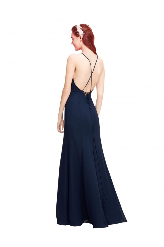 Vendedor de Cabeçada Chiffon Sem Mangas Marinha Negra Vestidos de Madrinha / Vestidos de Festa
