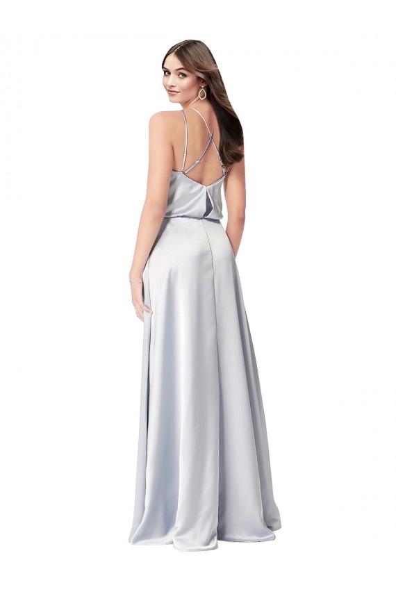 Vendedor de Cabeçada Cetim Sedoso Sem Mangas Lombar Nevoeiro Vestidos de Madrinha / Vestidos de Noite