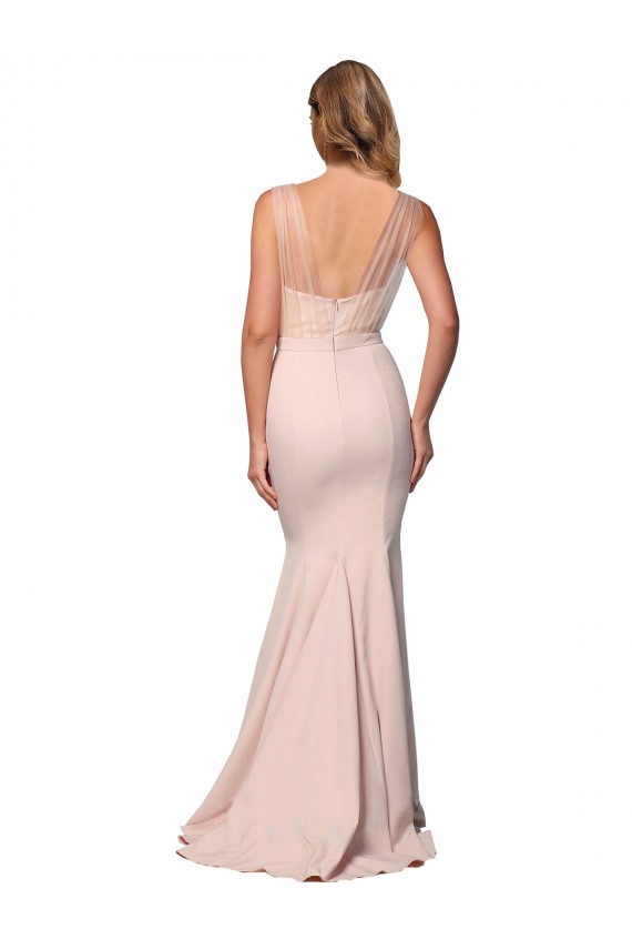 Vendedor de Amor Crepe Esticado & Tule Sem Mangas Lombar Nu Vestidos de Madrinha / Vestidos de Noite / Vestidos de Festa