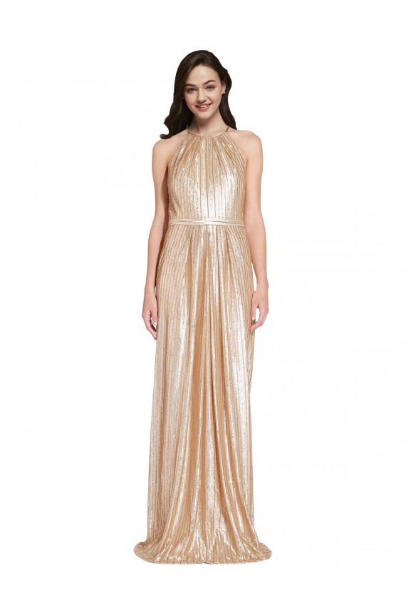 Vendedor de Cabeçada Lantejoulas Sem Mangas Ouro Vestidos de Madrinha / Vestidos de Noite / Vestidos de Festa