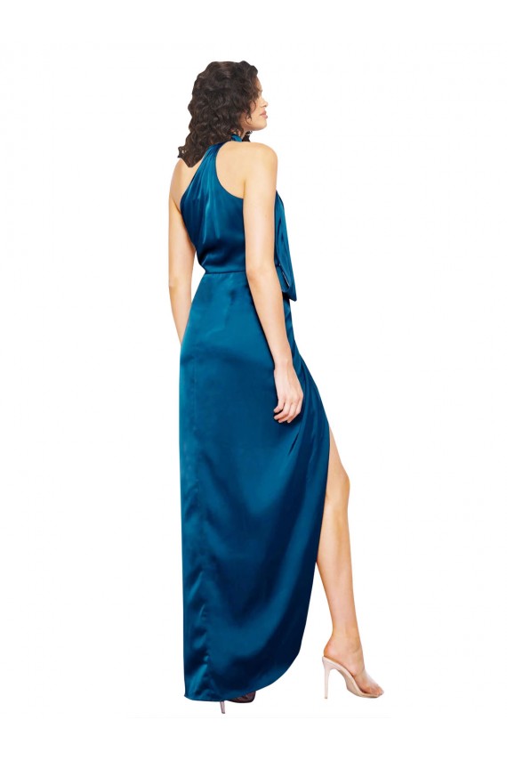 Vendedor de Cabeçada Cetim Sedoso Sem Mangas Pavão Azul Vestidos de Madrinha / Vestidos de Noite / Vestidos de Festa