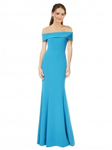 Vendedor de Fora do Ombro Crepe Esticado Sem Mangas Pavão Azul Vestidos de Madrinha / Vestidos de Noite / Vestidos de Festa