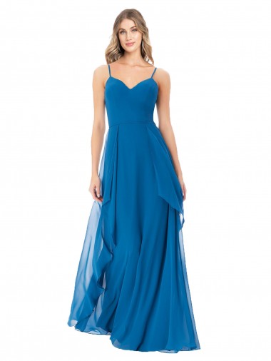 Vendedor de Alças finas Chiffon Sem Mangas Pavão Azul Vestidos de Madrinha