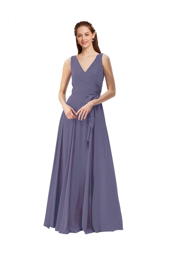 Vendedor de Decote V Chiffon Sem Mangas Pedra Prateada Vestidos de Madrinha