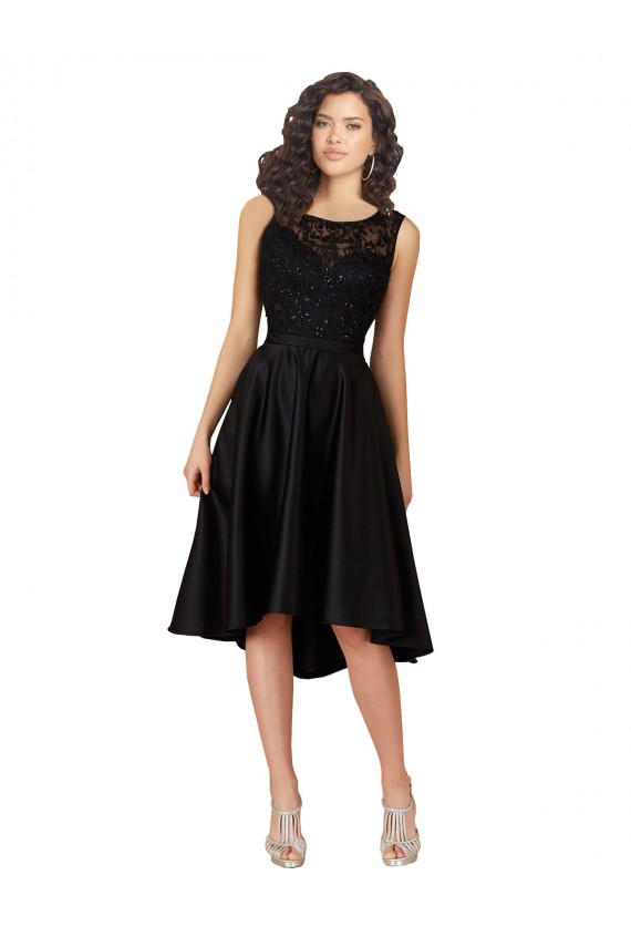 Vendedor de Decote Ilusão Cetim & Renda Sem Mangas Preto Vestidos de Madrinha / Vestidos de Cocktail / Vestidos de Homecoming