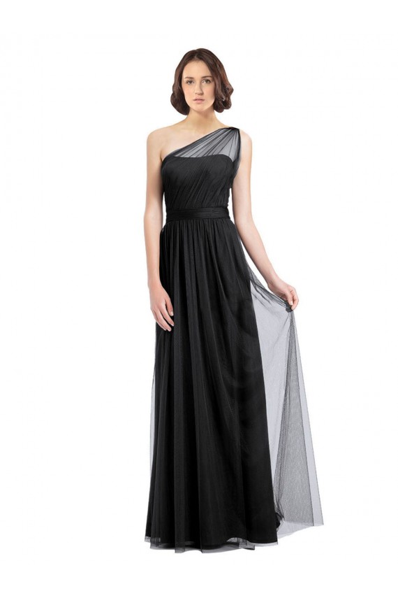 Vendedor de Um Ombro Tule Sem Mangas Preto Vestido Formais / Vestido de Madrinha