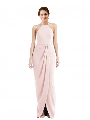 Vendedor de Cabeçada Crepe Esticado Sem Mangas Rosa Vestidos de Madrinha / Vestidos de Festa