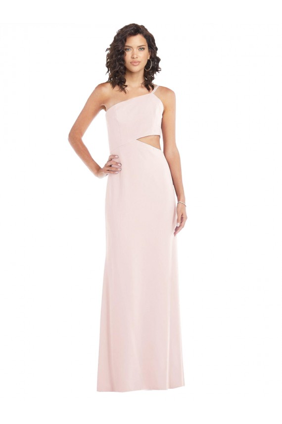 Vendedor de Um Ombro Crepe Esticado Sem Mangas Rosa Vestidos de Madrinha / Vestidos de Noite / Vestidos de Festa