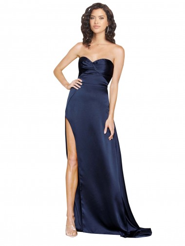 Vendedor de Amor Cetim Sedoso Sem Mangas Lombar Safira Vestidos de Madrinha / Vestidos de Noite / Vestidos de Festa
