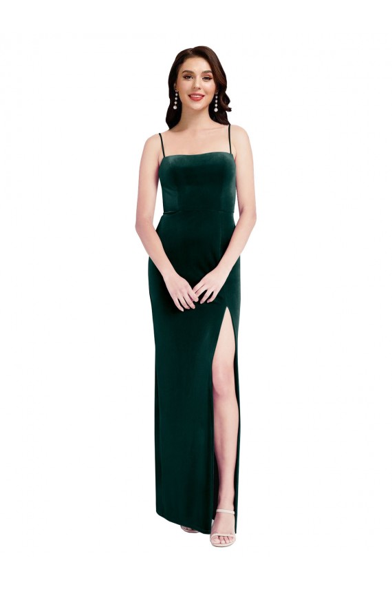 Vendedor de Alças finas Veludo Elástico Sem Mangas Lombar Verde Escuro Vestidos de Madrinha / Vestidos de Festa