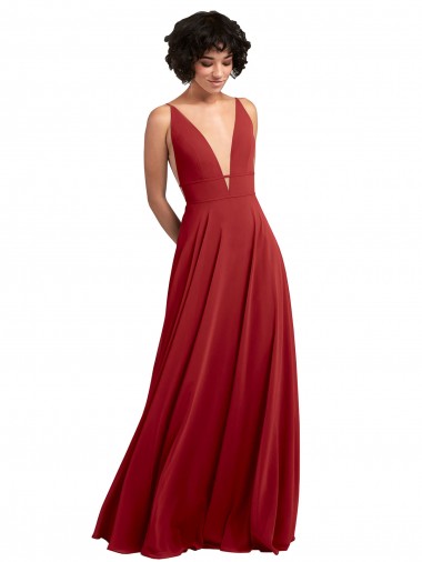 Vendedor de Decote V Chiffon Sem Mangas Costas em V Vermelho Vestido de Madrinha